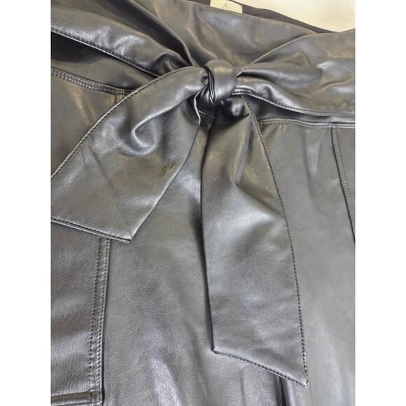 Joie Womens Faux Leather High Rise Tie Waist Cropped Pants Tummy Control Black M - Picture 3 of 8